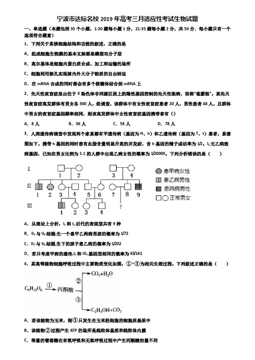 宁波市达标名校2019年高考三月适应性考试生物试题含解析