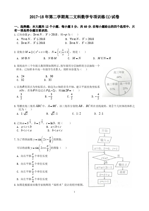 唐山市2017-2018学年度高三年级第一次模拟考试文科数学试题及参考答案