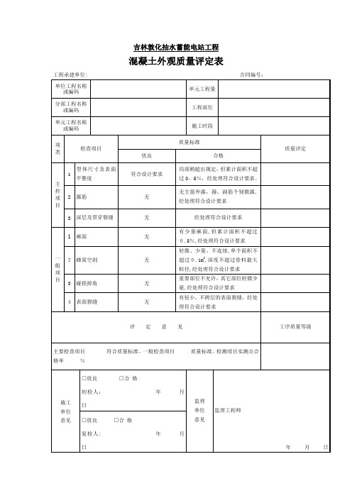 混凝土外观质量评定表【范本模板】