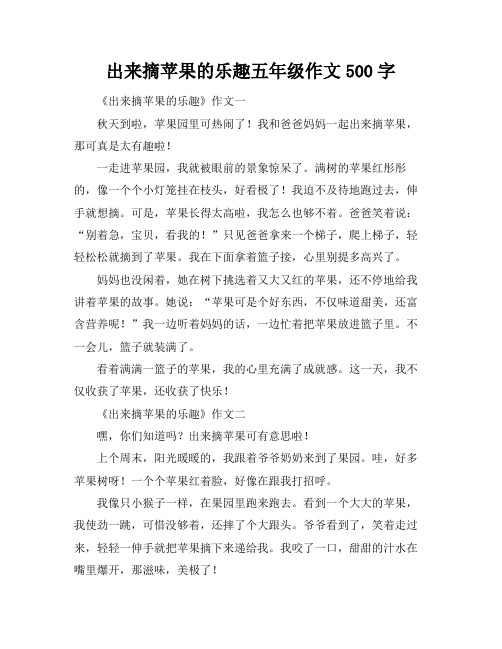 出来摘苹果的乐趣五年级作文500字