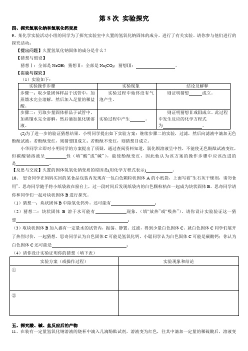 九年级化学专题 初三化学各类实验探究题复习