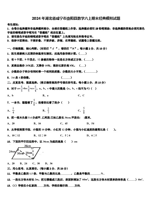 2024年湖北省咸宁市崇阳县数学六上期末经典模拟试题含解析