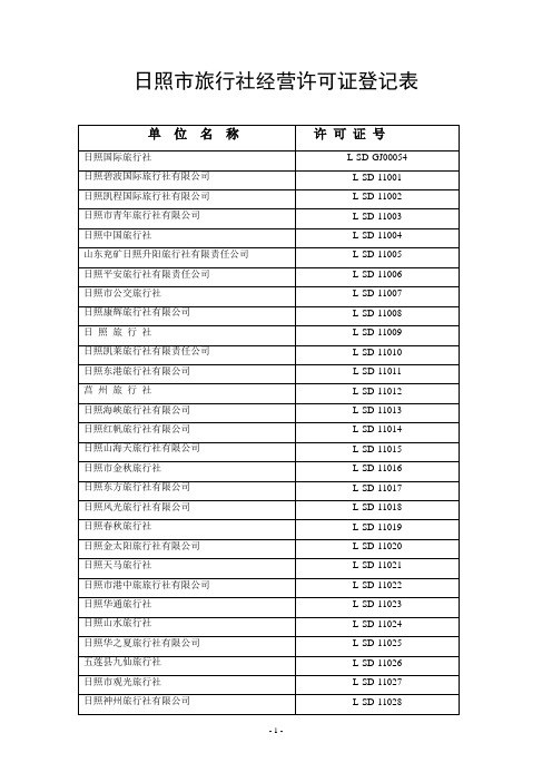 日照市旅行社经营许可证登记表