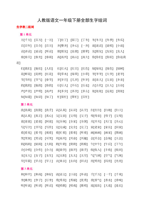 一年级语文下册生字表一、二组词