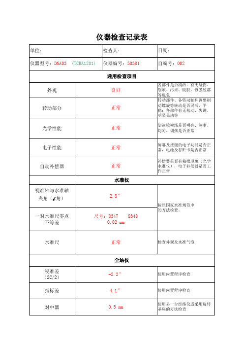 仪器检查记录表