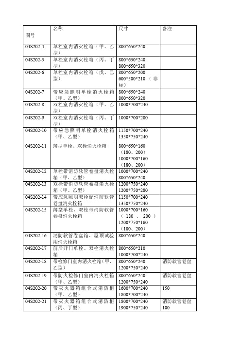 国家消火栓标准图集消火栓型号尺寸简表