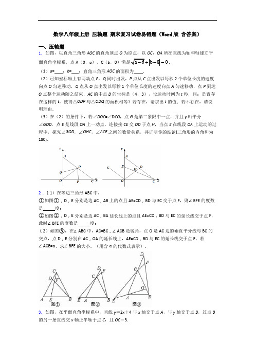 数学八年级上册 压轴题 期末复习试卷易错题(Word版 含答案)