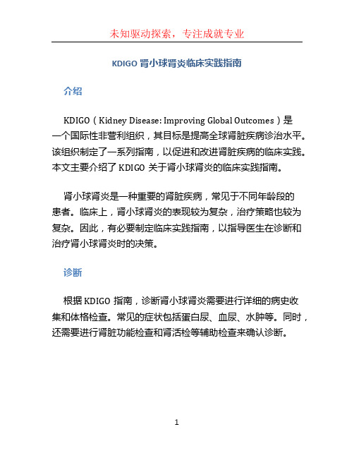 KDIGO肾小球肾炎临床实践指南