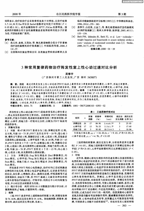 3种常用复律药物治疗阵发性室上性心动过速对比分析