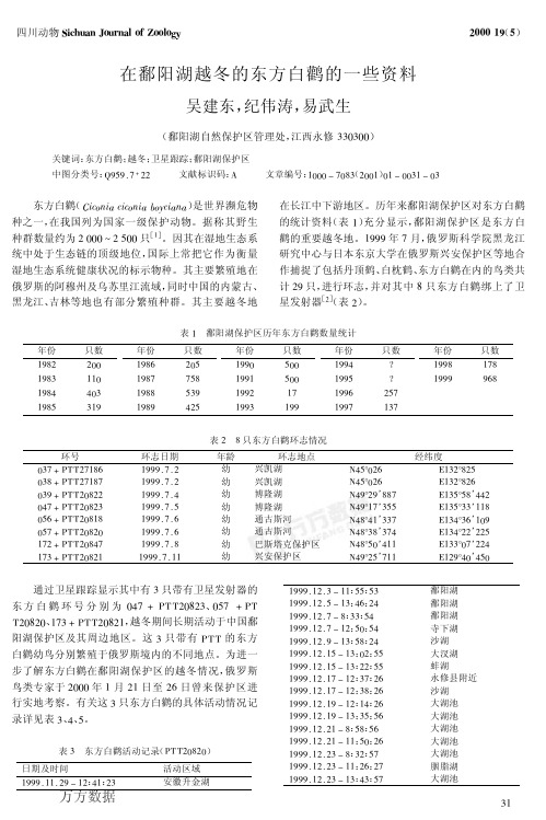 在鄱阳湖越冬的东方白鹳的一些资料