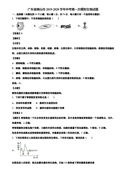 广东省佛山市2019-2020学年中考第一次模拟生物试题含解析