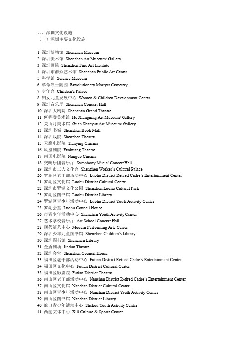 深圳文化设施中英文名