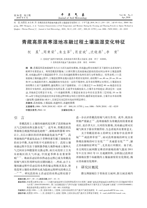 青藏高原高寒湿地冻融过程土壤温湿变化特征