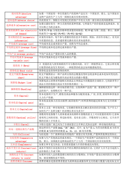 (财务知识)微观经济学名词解释(整理成表格)