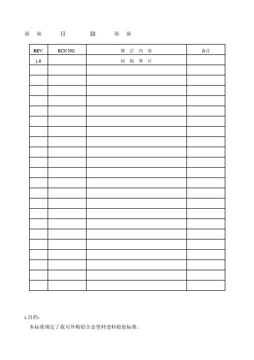 铝型材进料检验标准