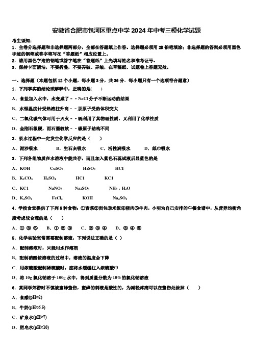 安徽省合肥市包河区重点中学2024年中考三模化学试题含解析