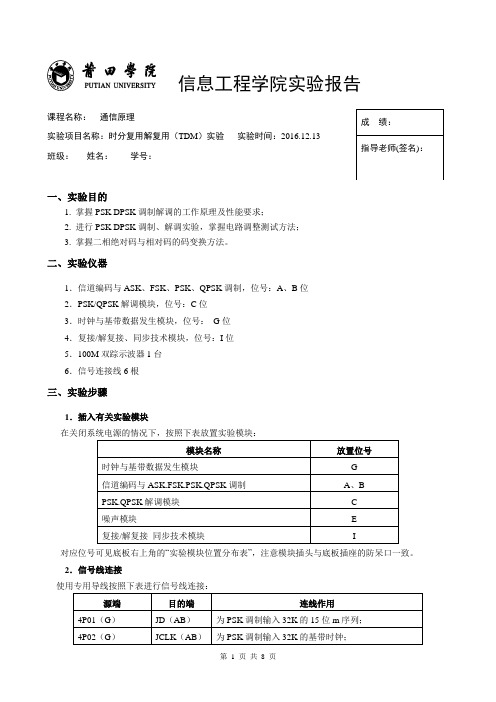 通信141-实验7 PSK DPSK调制解调实验