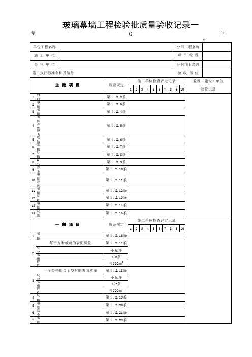 21-1玻璃幕墙一质量验收记录表