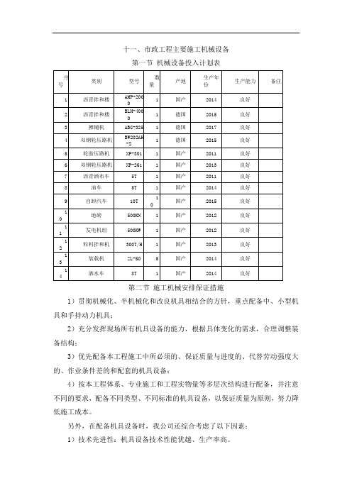 市政工程主要施工机械设备