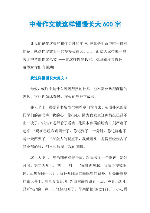 中考作文就这样慢慢长大600字