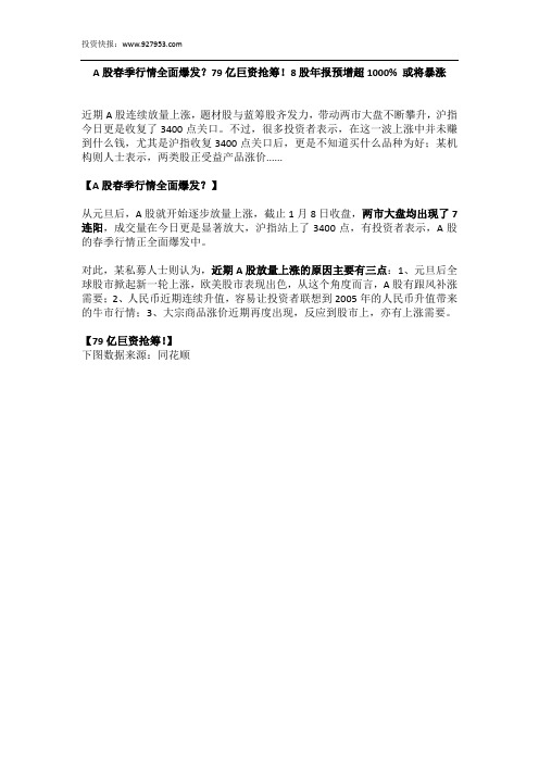 A股春季行情全面爆发？79亿巨资抢筹!8股年报预增超1000% 或将暴涨