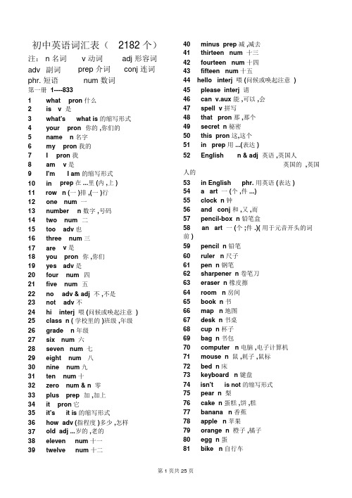 初中英语单词表(2182个)