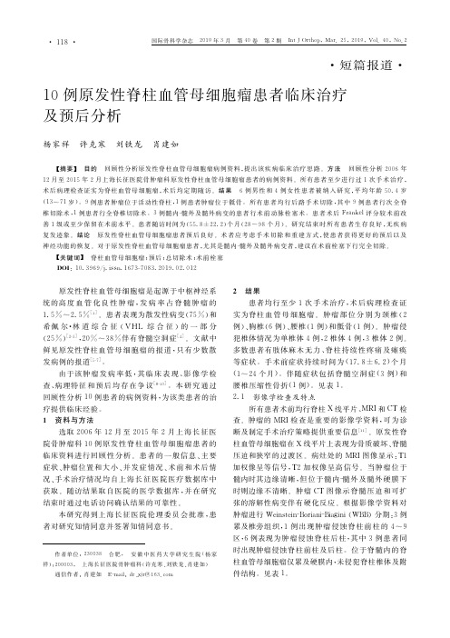 10例原发性脊柱血管母细胞瘤患者临床治疗及预后分析