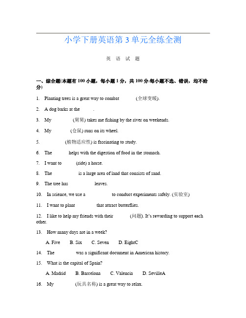 小学下册T卷英语第3单元全练全测