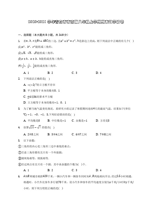 2020-2021学年青岛市市南区八年级上学期期末数学试卷(含答案解析)