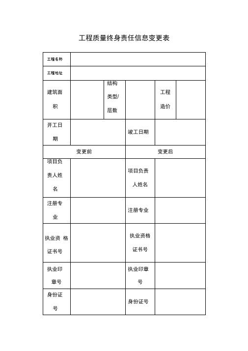 工程质量终身责任信息变更表