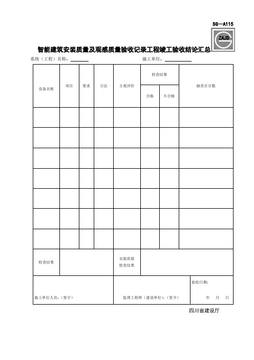 SG-A115智能建筑安装质量及观感质量验收记录工程竣工验收结论汇总