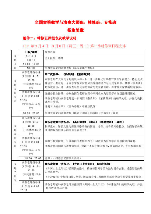 2011年3月4日—3月8日(周五—周二)第二季精修班日程安排