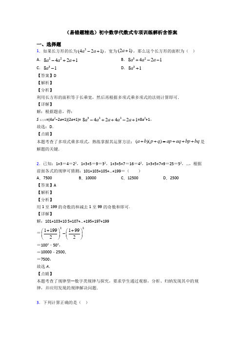 (易错题精选)初中数学代数式专项训练解析含答案