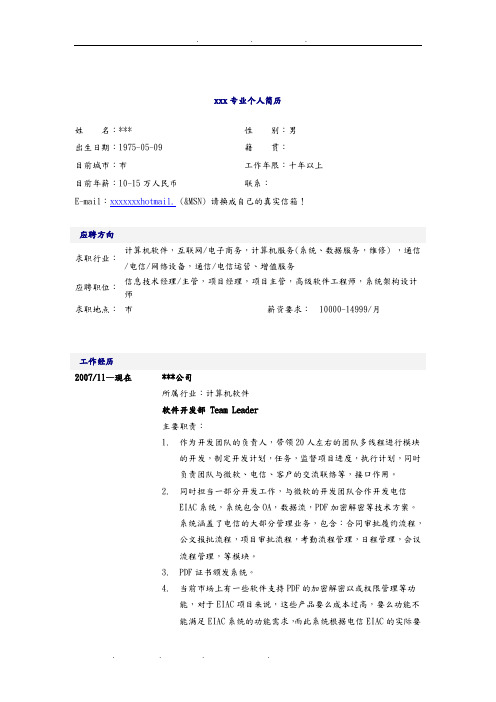 信息技术经理简历模板