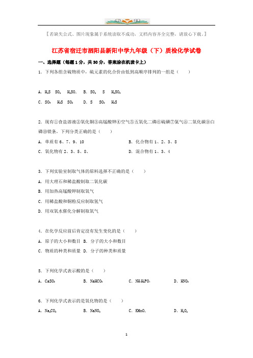 新阳中学九年级化学下册质检试题.doc