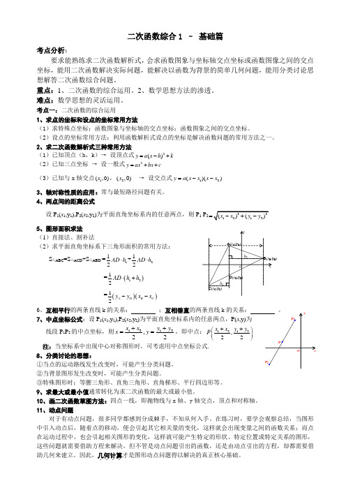 二次函数综合中考复习- 基础篇