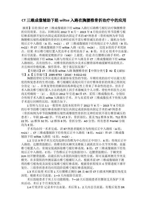 CT 三维成像辅助下经wiltse 入路在胸腰椎骨折治疗中的应用