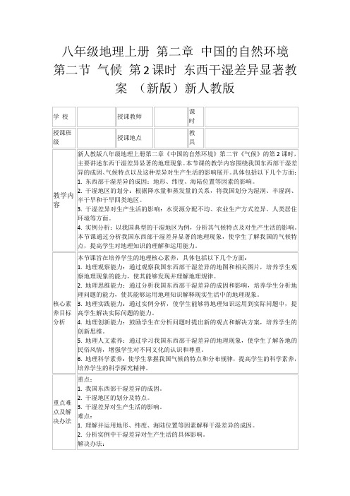 八年级地理上册第二章中国的自然环境第二节气候第2课时东西干湿差异显著教案(新版)新人教版