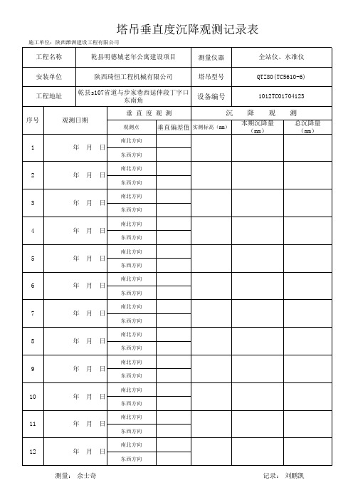 塔吊垂直度、沉降观测记录表