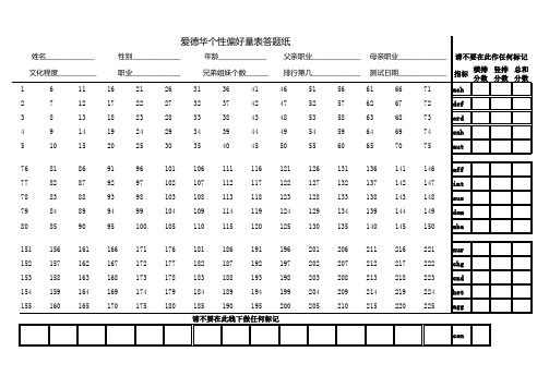 爱德华个性偏好量表答题纸及计分方式