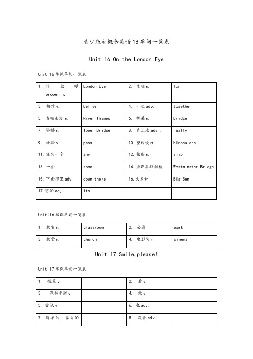 新概念1B单词一览表16--20