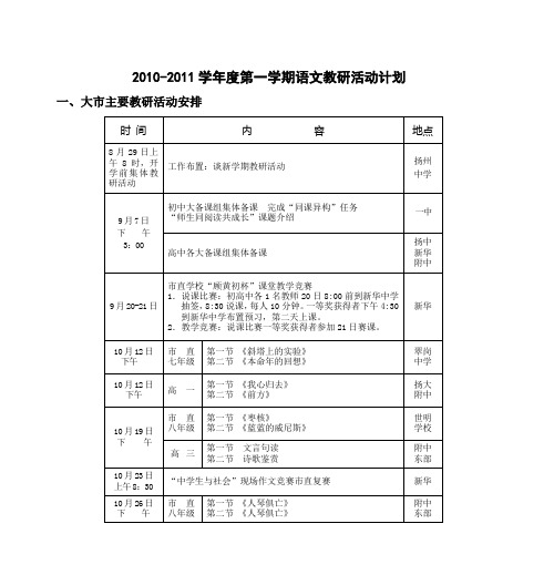 2010-2011学年度第一学期语文教研活动计划