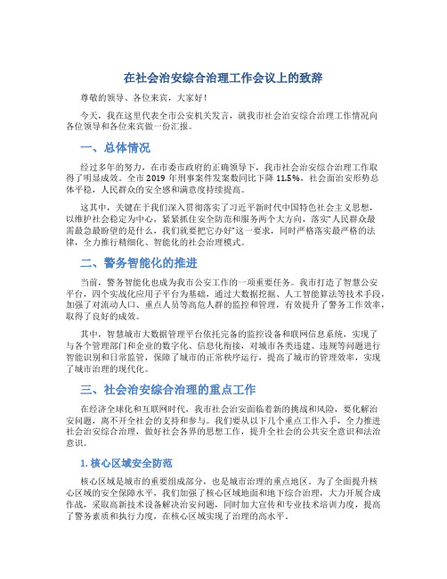 在社会治安综合治理工作会议上的致辞