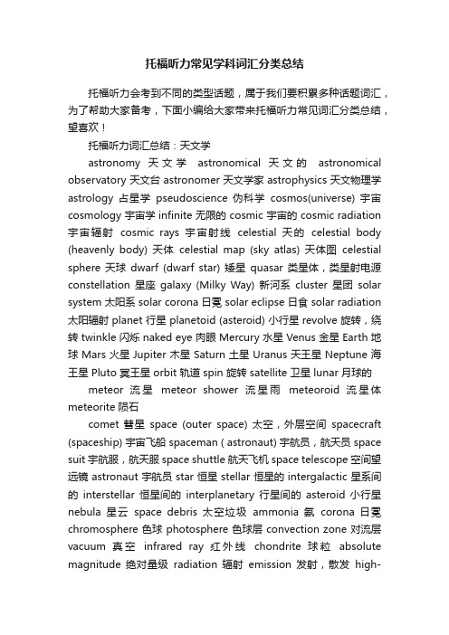 托福听力常见学科词汇分类总结