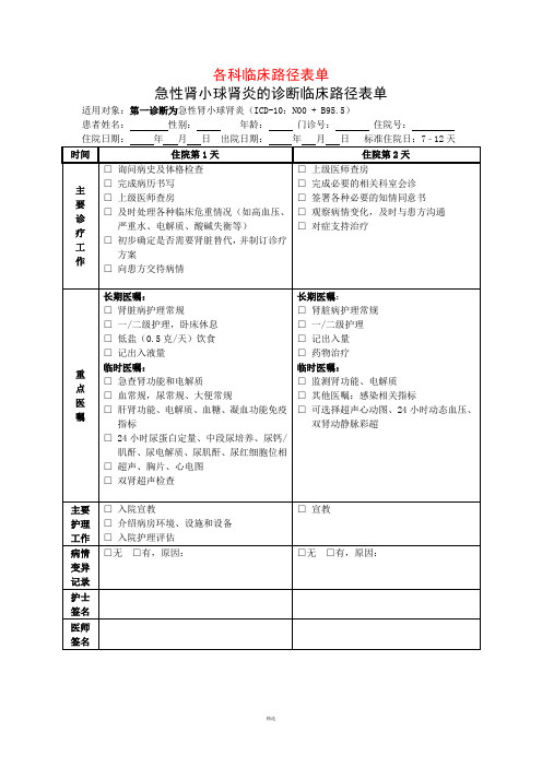 各科临床路径表单-- -全集