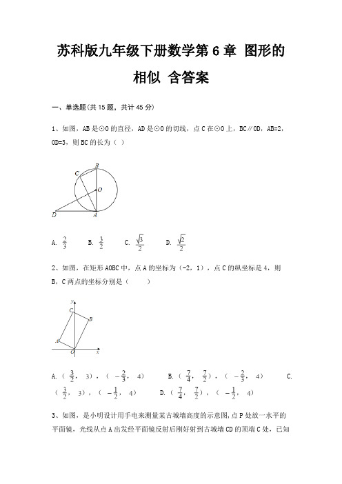 苏科版九年级下册数学第6章 图形的相似 含答案