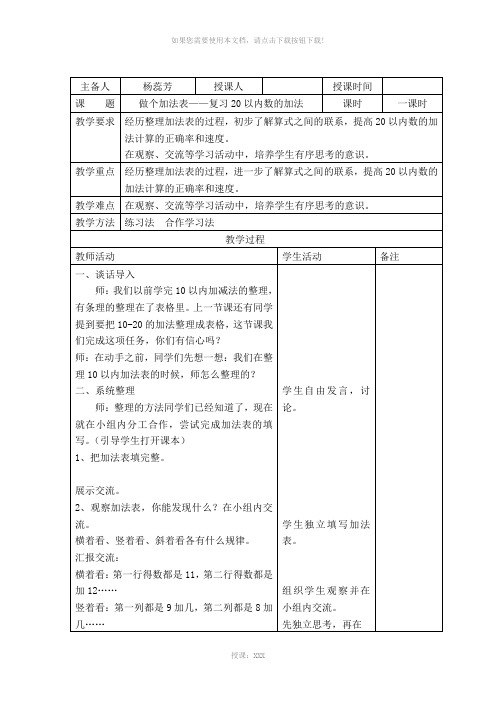 做个加法表、淘气的校园、一起做游戏教案.