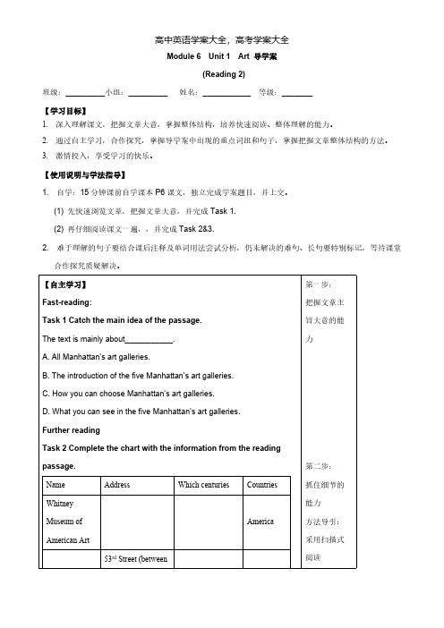 2021年高二英语Module6Unit1ArtReading导学案