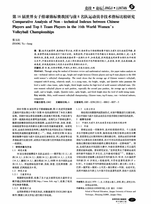 第16届世界女子排球锦标赛我国与前8名队运动员非技术指标比较研究