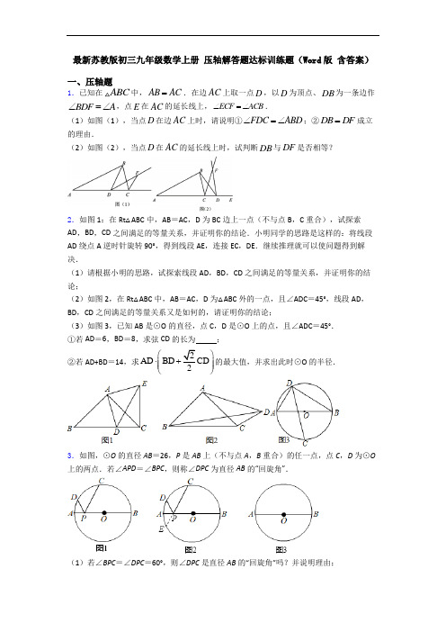 最新苏教版初三九年级数学上册 压轴解答题达标训练题(Word版 含答案)